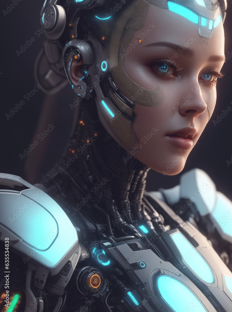 portrait of a cyborg robot with human face portrait of a cyborg robot with human face