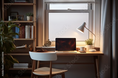 Scandinavian-Influenced Home Office with Spacious Desk - AI Generated © ArquitecAi