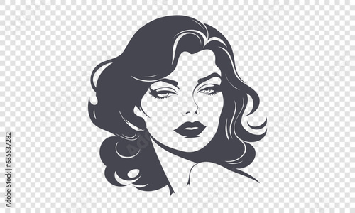 Vector simple monochrome graphic portrait of a pleasant beautiful young lady on an isolated background.