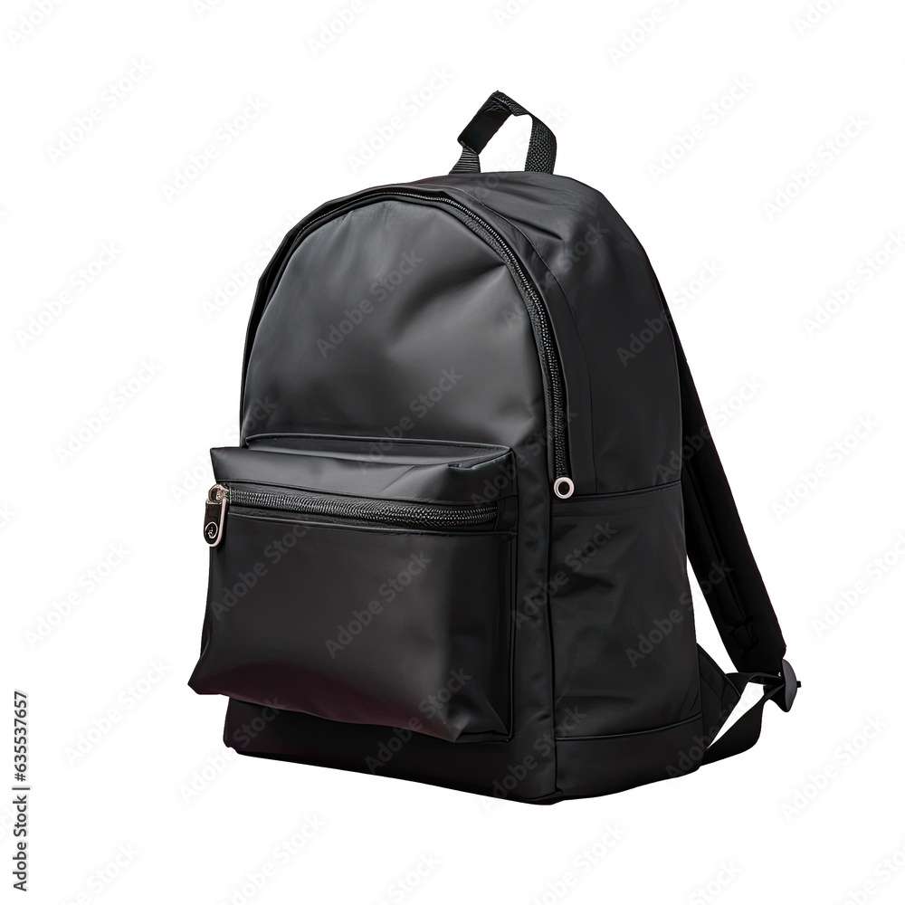 Fototapeta premium Black canvas mini backpack with zippered compartment shoulder straps and haul loop isolated on transparent background Ideal for travel camping and school