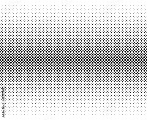 Disappearing seamless halftone vector background. Filled with black circles. Average fadeout