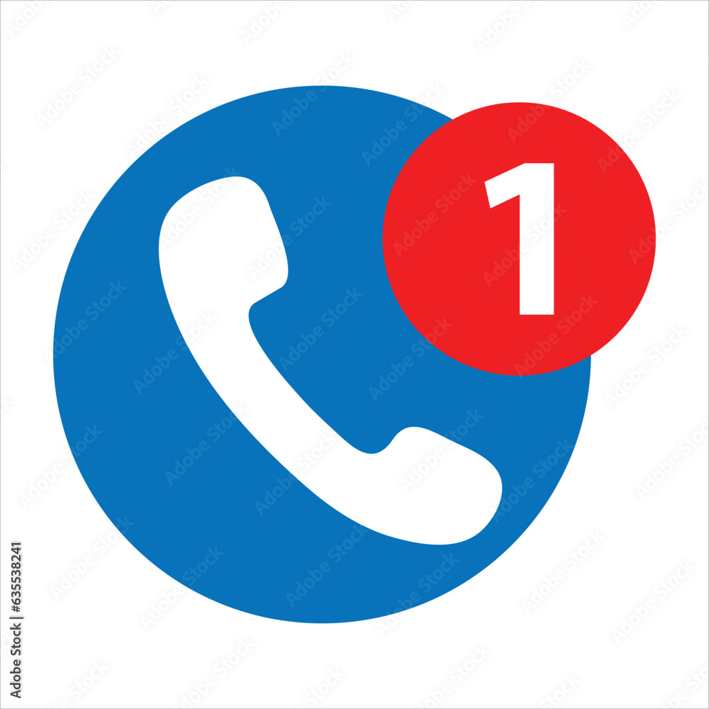 Phone icon, one missed call sign, flat illustration on white background..eps Phone icon, one missed call sign, flat illustration on white background..eps