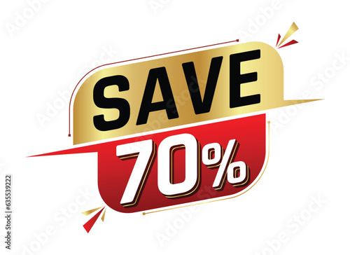 Save 70% isolated on white background. 70 percent. Sales concept. 3d illustration.