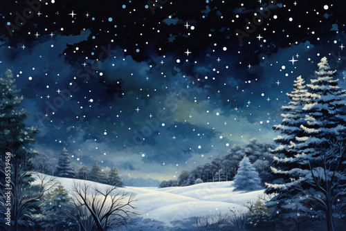 "Glistening Snowfall Against Deep Midnight Sky" 