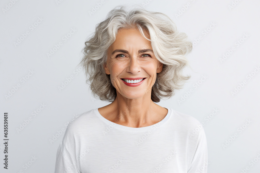 Generative AI portrait of senior charming female model smiling overjoyed and satisfied Generative AI portrait of senior charming female model smiling overjoyed and satisfied