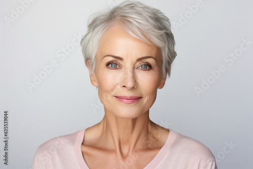 Generative AI picture mature old lady close up portrait Healthy face skin care beauty skincare cosmetics