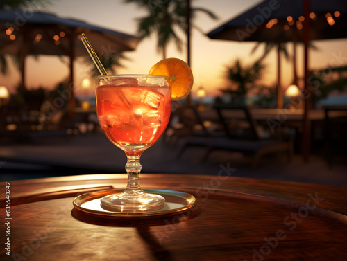 Orange Cocktail on a table  alcohol  paradise  beautiful moment  red cocktail  spritz  beautiful view  lemon slice  luxury  summer night  bar and restaurant  fresh beverage  swimming pool background