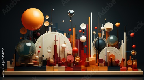 Generative AI, 3d effect abstract geometric figures charts, spheres and cubes