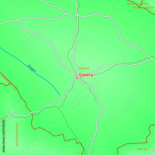  Illustrated Map of Gweru City in Zimbabwe in green photo
