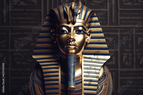 Egyptian pharaoh mask displayed against a mock-up background. 3D rendered in a unique style. Generative AI