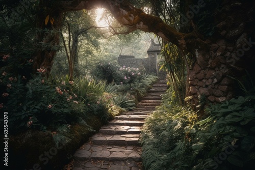 An ethereal pathway leading to paradise, embodying serenity and spirituality. Generative AI