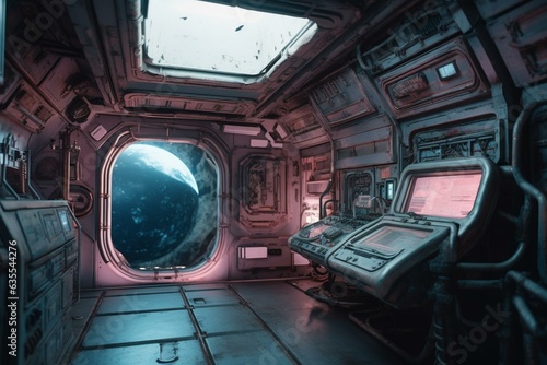 The grunge spaceship, courtesy of NASA, showcases blue and pink interiors while offering a glimpse of the outer planets. Generative AI