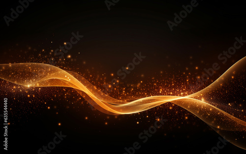 Black and Gold wallpaper background, Abstract background orange particle. Abstract gold color digital particles wave with bokeh