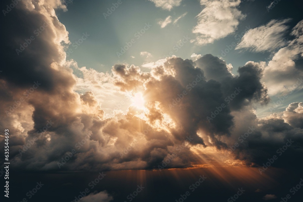 Sunlight piercing through the clouds. Generative AI