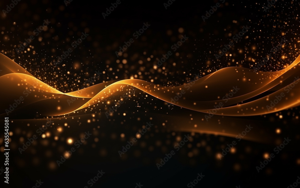 Black and Gold wallpaper background, Abstract background orange particle. Abstract gold color digital particles wave with bokeh Black and Gold wallpaper background, Abstract background orange particle. Abstract gold color digital particles wave with bokeh