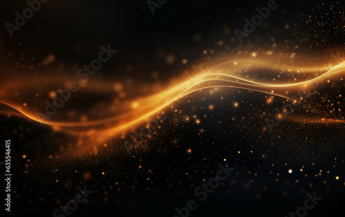 Black and Gold wallpaper background  Abstract background orange particle. Abstract gold color digital particles wave with bokeh