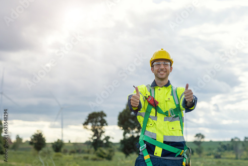 portrait engineer male worker with hardhat safety equipment standing hapy smiling thumbs up for job done