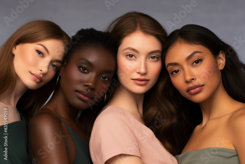 Generative AI portrait group of attractive female fashion models amazing appearance skin all races tones ethnicity © Tetiana