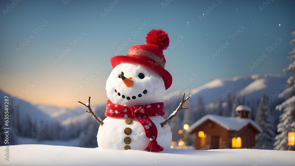Obraz premium New Year's snowman, fabulous snowman, Generative AI