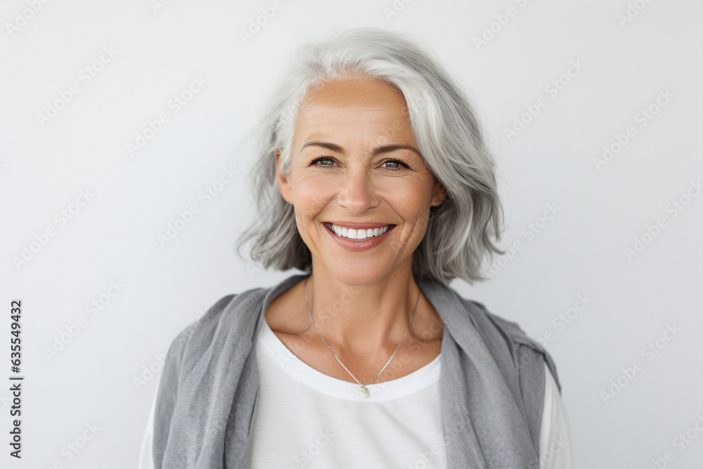 Fototapeta premium Generative IA technology illustration amazing aged woman happily smiling casual clothes