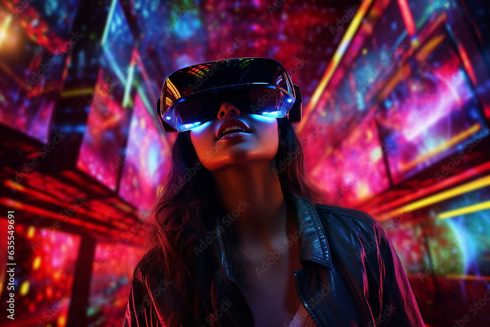 Generative ai collage photo of person using gadget for virtual reality Generative ai collage photo of person using gadget for virtual reality