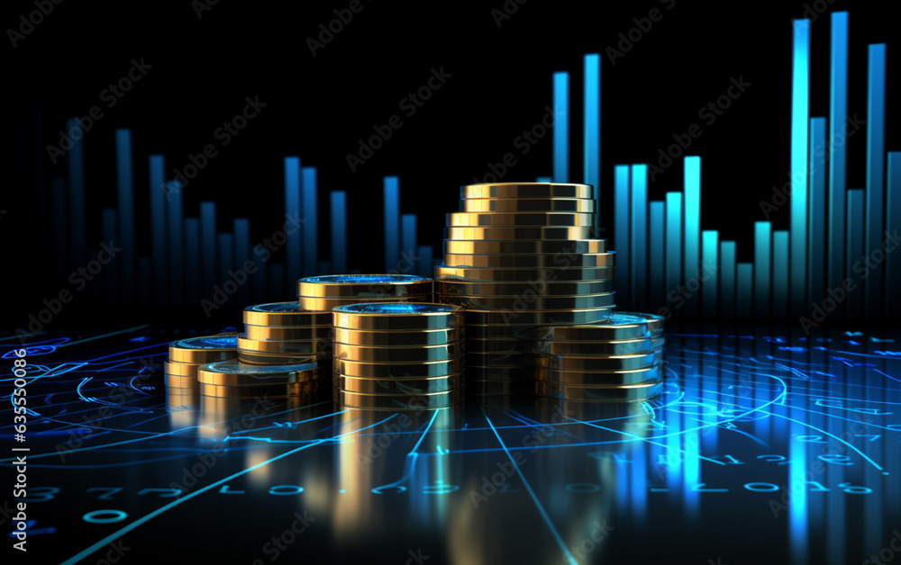 blue money business graph finance chart diagram on economy 3d coin background blue money business graph finance chart diagram on economy 3d coin background