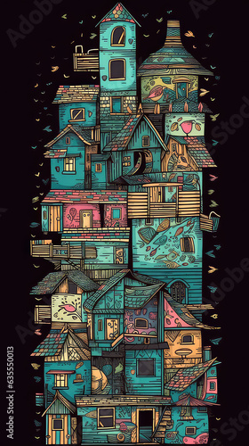 Wallpaper Mural Illustration of colorful houses. House painting in oil and acrylic. Post-processed generative AI Torontodigital.ca