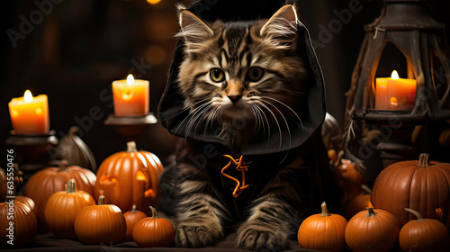 lovely cat in  black hood have fun with Halloween concept © Phimchanok