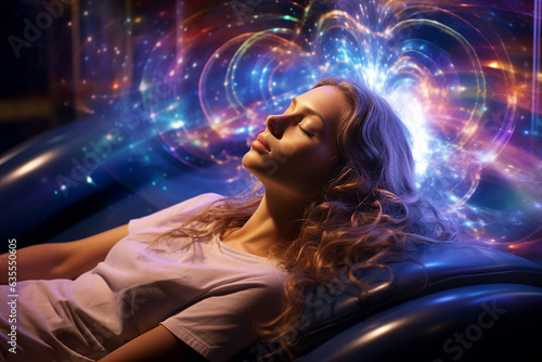 Picture of woman Astral body Psychedelic journey near death experience made by Generative AI photo