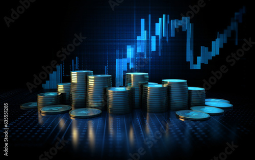 blue money business graph finance chart diagram on economy 3d coin background