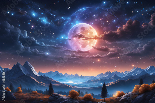 Dreamy night sky  stars  and the moon