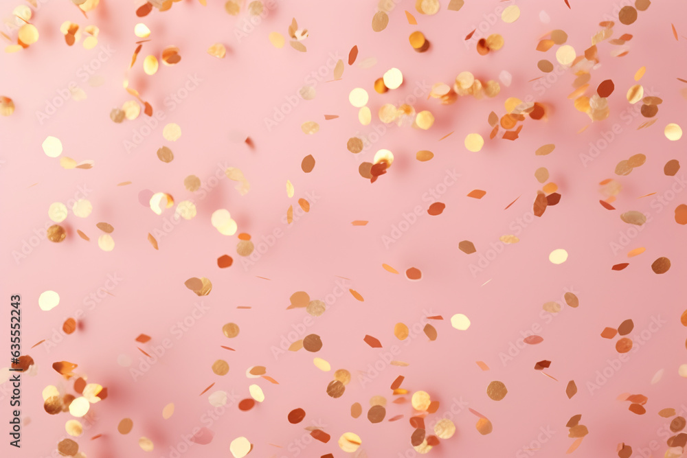golden flying confetti on a pastel pink background for your festive project golden flying confetti on a pastel pink background for your festive project