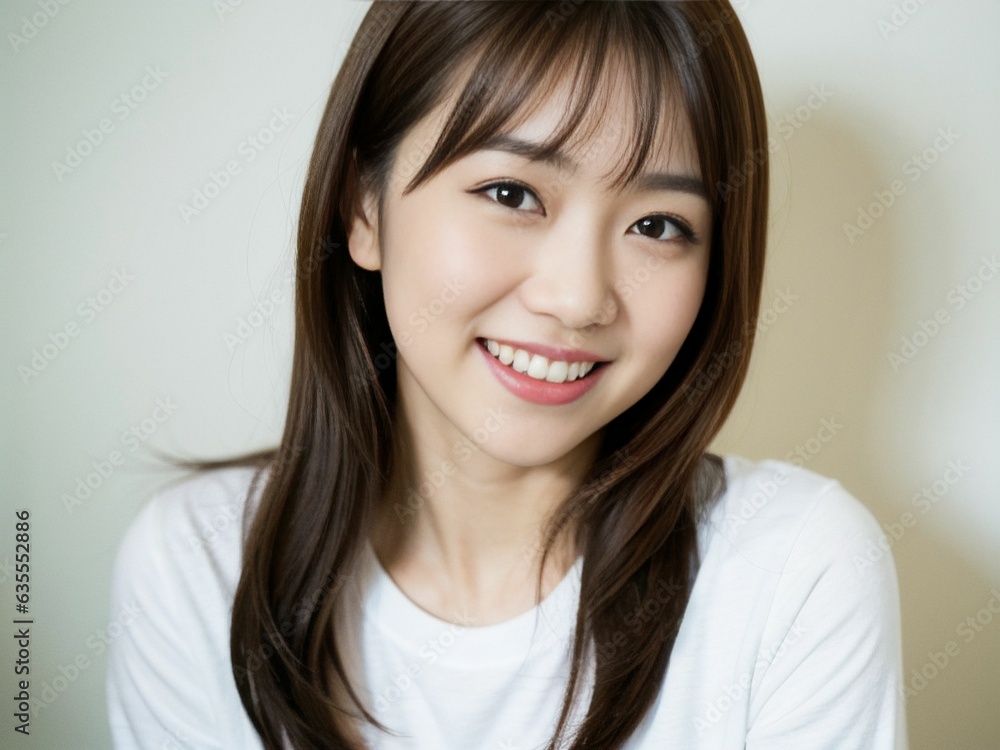 Beautiful Asian/Japanese woman with long hair, white attire, showing cleavage, slightly close-up, in front of a plain white studio, softly lit. Suitable for diverse projects. generative AI. Beautiful Asian/Japanese woman with long hair, white attire, showing cleavage, slightly close-up, in front of a plain white studio, softly lit. Suitable for diverse projects. generative AI.