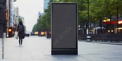 display blank clean screen or signboard mockup for offers or advertisement in public area with people walking