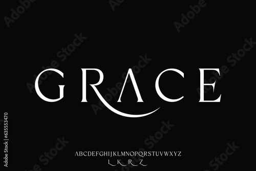 Elegant luxury minimalist alphabet display font vector with swoosh alternate style illustration. Beautiful sharp serif typography style