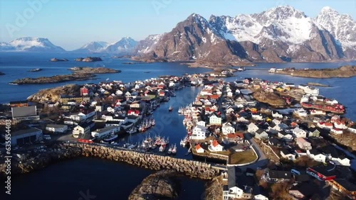The most beautiful landscape of Lofoten Island, Norway. Aerial Drone photo