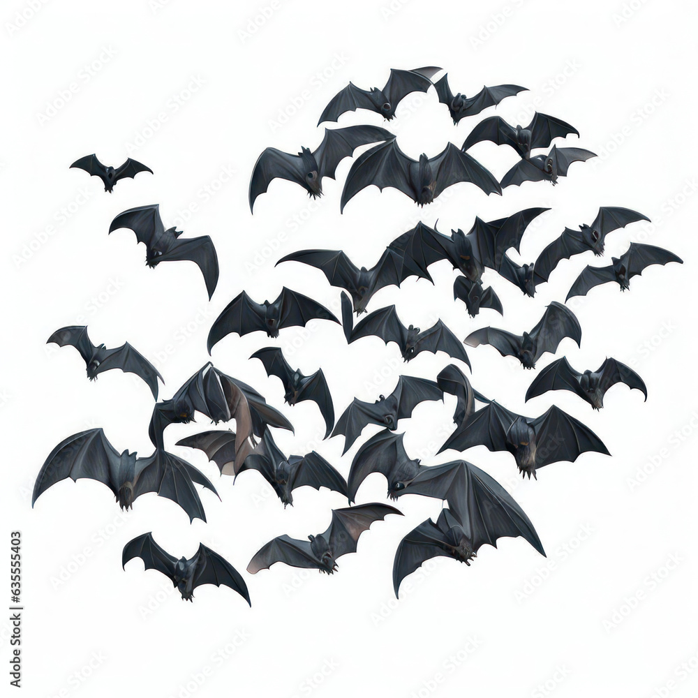 a colony of bats illustration for halloween isolated on white background.generative AI a colony of bats illustration for halloween isolated on white background.generative AI