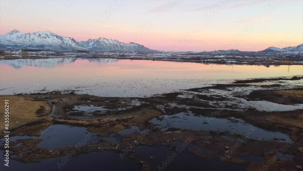 The most beautiful landscape of Lofoten Island, Norway. Aerial Drone The most beautiful landscape of Lofoten Island, Norway. Aerial Drone
