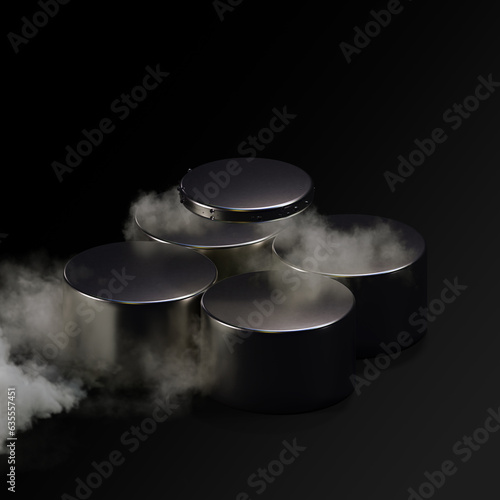 3d render levitating neodymium magnet. A levitating magnet over a superconductor filled with liquid nitrogen photo