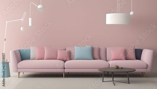 Comfortable home design 56 living room interior with sofa and couch. generative ai