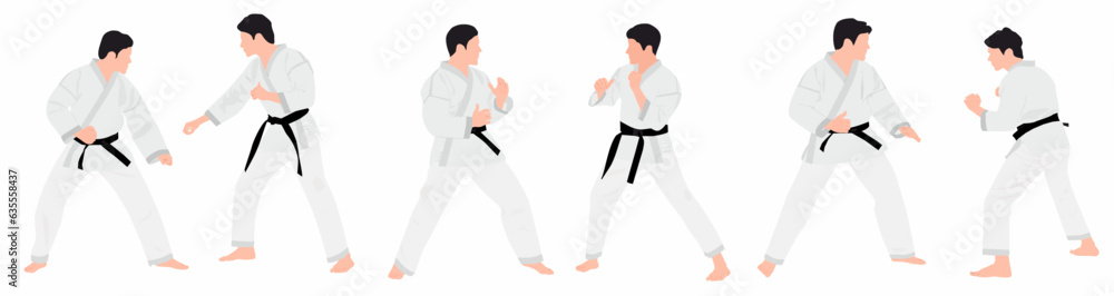 set of Karate people vector illustration. Karate player in different action pose. Combat skill for self defense. flat vector illustration. set of Karate people vector illustration. Karate player in different action pose. Combat skill for self defense. flat vector illustration.