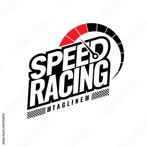 Speed racing logo on white background. Motorsports concept. Checkered flag racing. Vector illustration for design.
