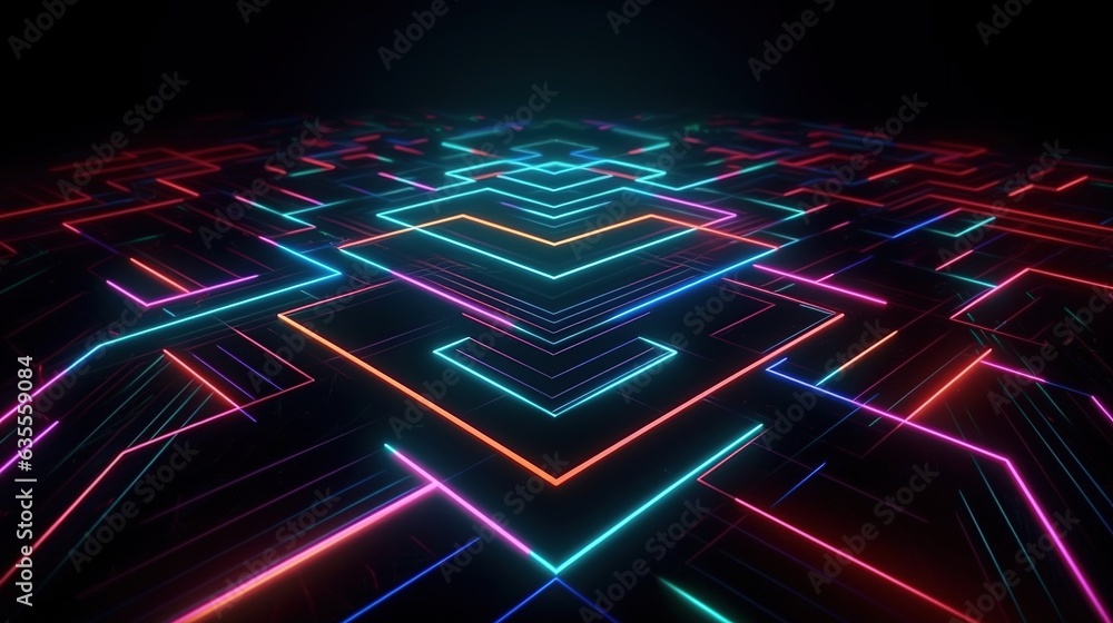 Abstract Neon Light Geometric 3d line Background Abstract Neon Light Geometric 3d line Background
