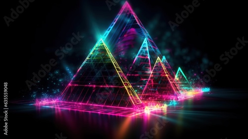 Abstract Neon Light Geometric 3d line Background