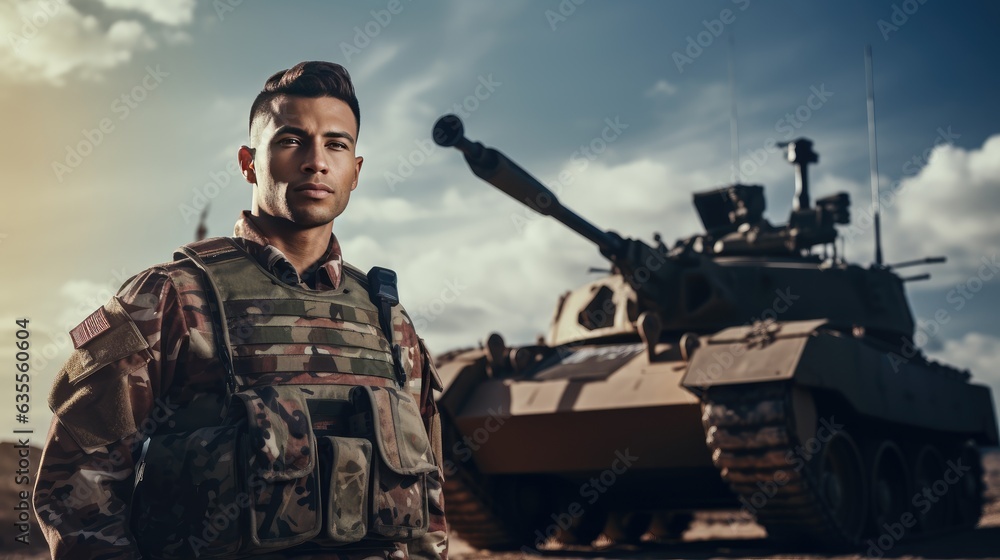 Happy young soldier smiling cheerfully created with Generative AI technology Happy young soldier smiling cheerfully created with Generative AI technology