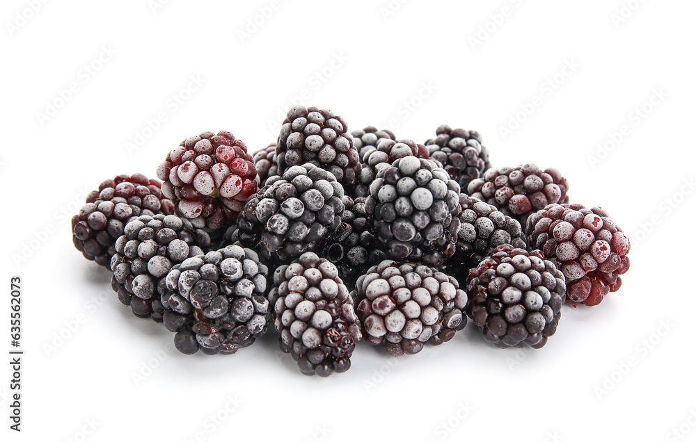 Frozen blackberries on white background Frozen blackberries on white background