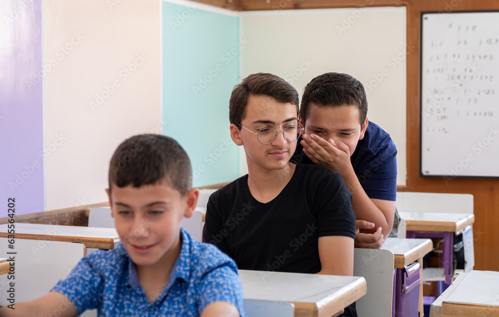 Boy studying in school with his colleagues Boy studying in school with his colleagues