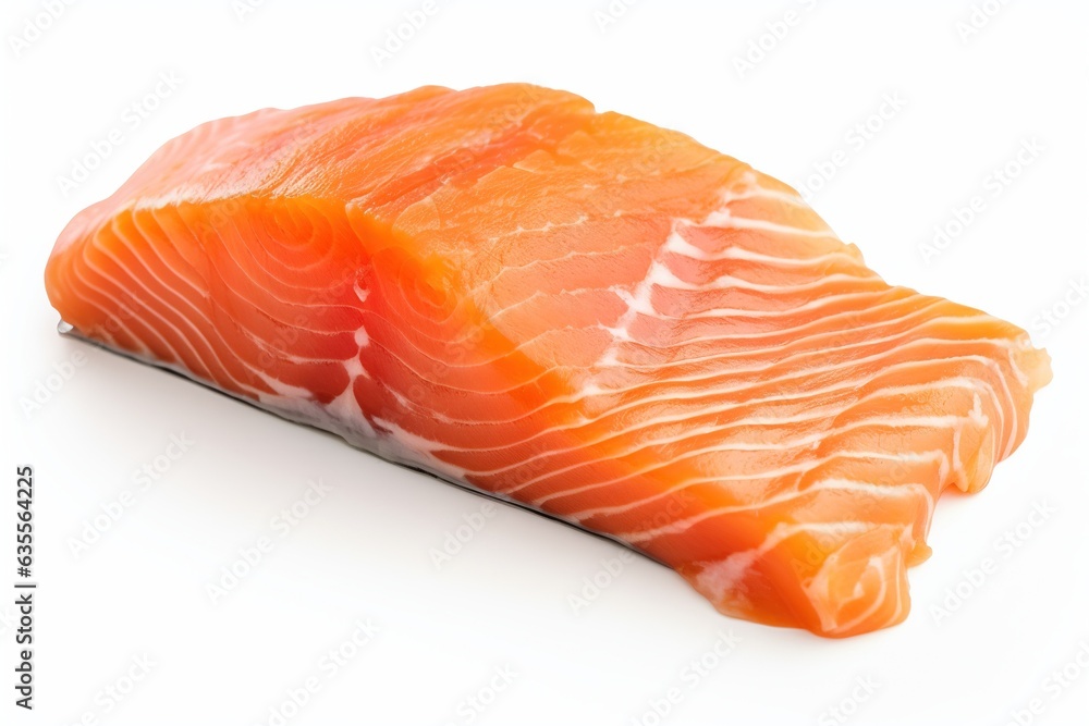 Fresh piece of salmon meat on white background.