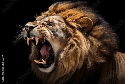 Lion roaring on black background.