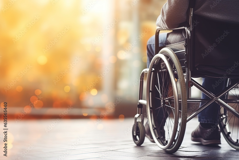 Man in wheelchair with physical disability mobility disorder. Close-up with copy space. Man in wheelchair with physical disability mobility disorder. Close-up with copy space.